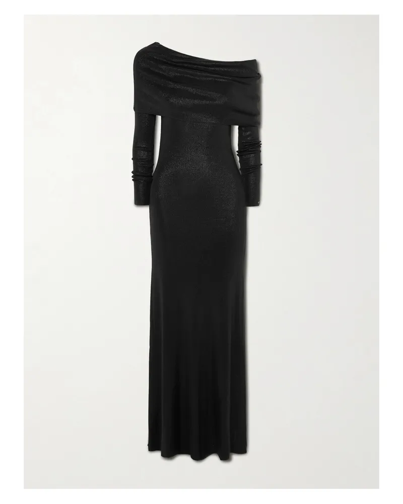 Balenciaga Draped Metallic Stretch-knit Maxi Dress - Black Black