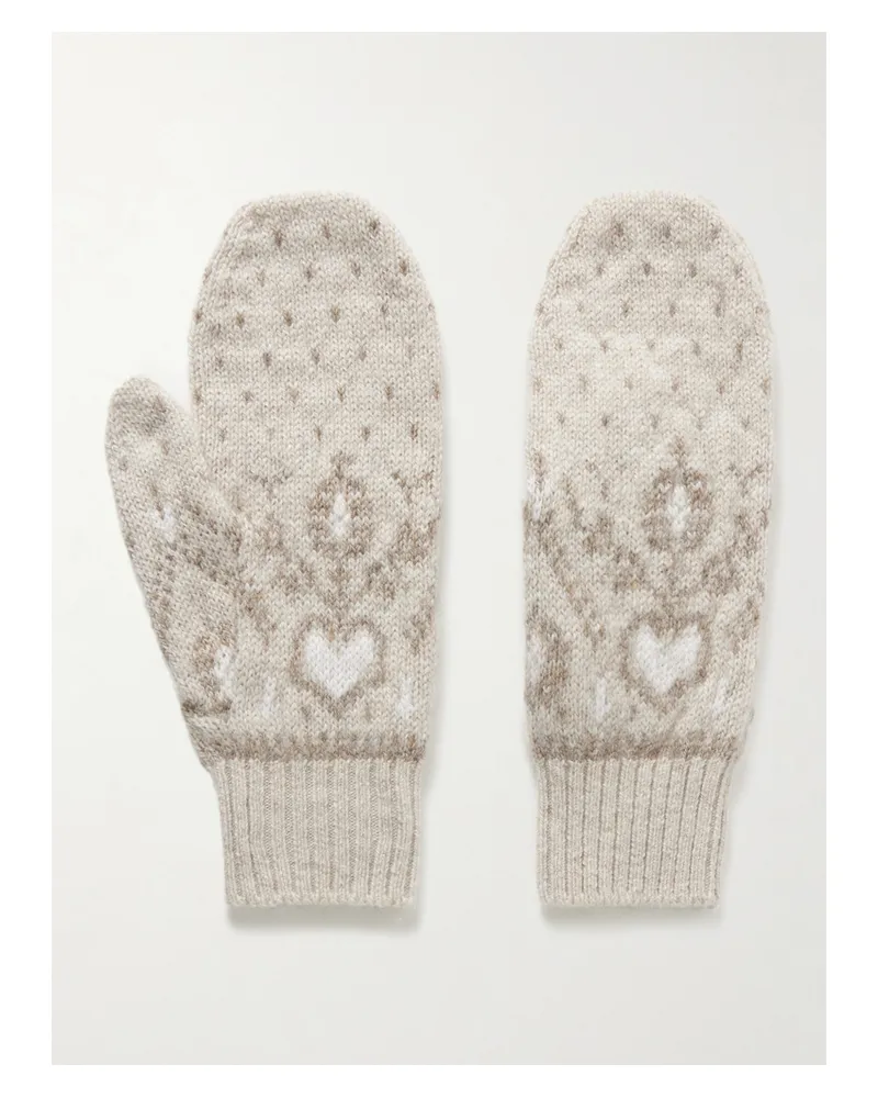 KHAITE Christel Fair Isle Cashmere Mittens - Neutrals Neutrals
