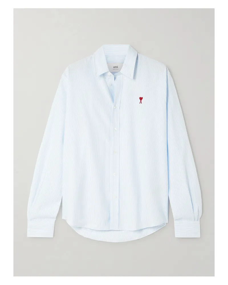 AMI Paris Hemd Aus Gestreiftem Baumwoll-oxford Mit Stickerei - Blau Blau