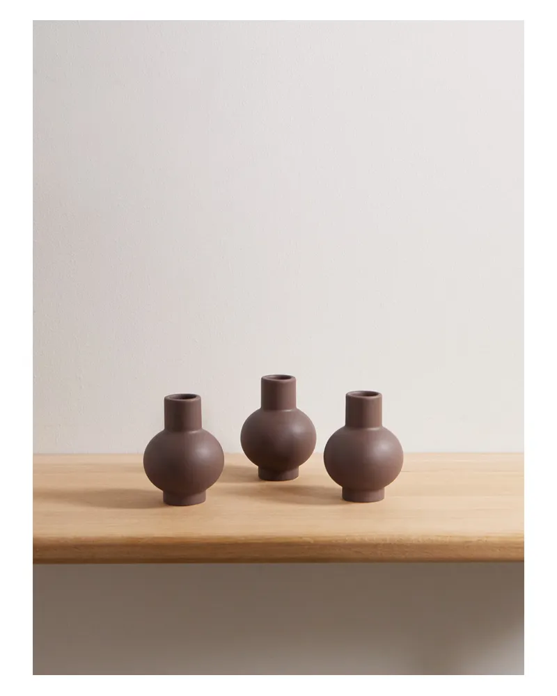 raawii Strøm Set Aus Drei Kleinen Vasen Aus Ton - Braun Braun