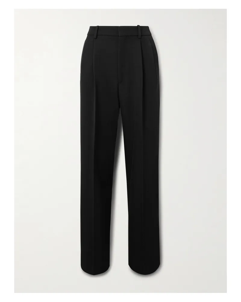 Victoria Beckham Hose Mit Weitem Bein Aus Grain De Poudre Aus Wolle Mit Falten - Schwarz Schwarz