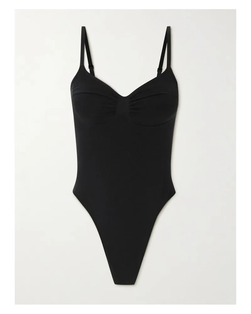 SKIMS Seamless Sculpt Strapless Thong Bodysuit – Onyx – String-body - Schwarz Schwarz