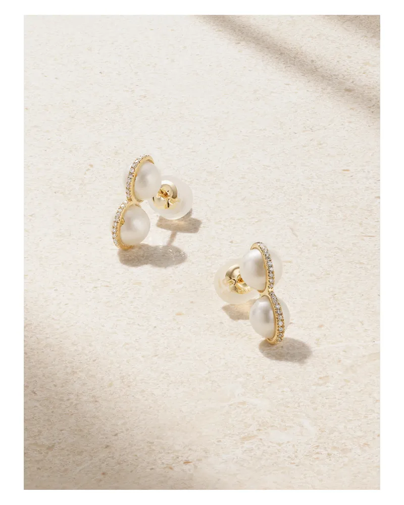 Melissa Joy Manning Ohrringe Aus Recyceltem 14 Karat Gold Mit Perlen Und Diamanten - Weiß Weiß