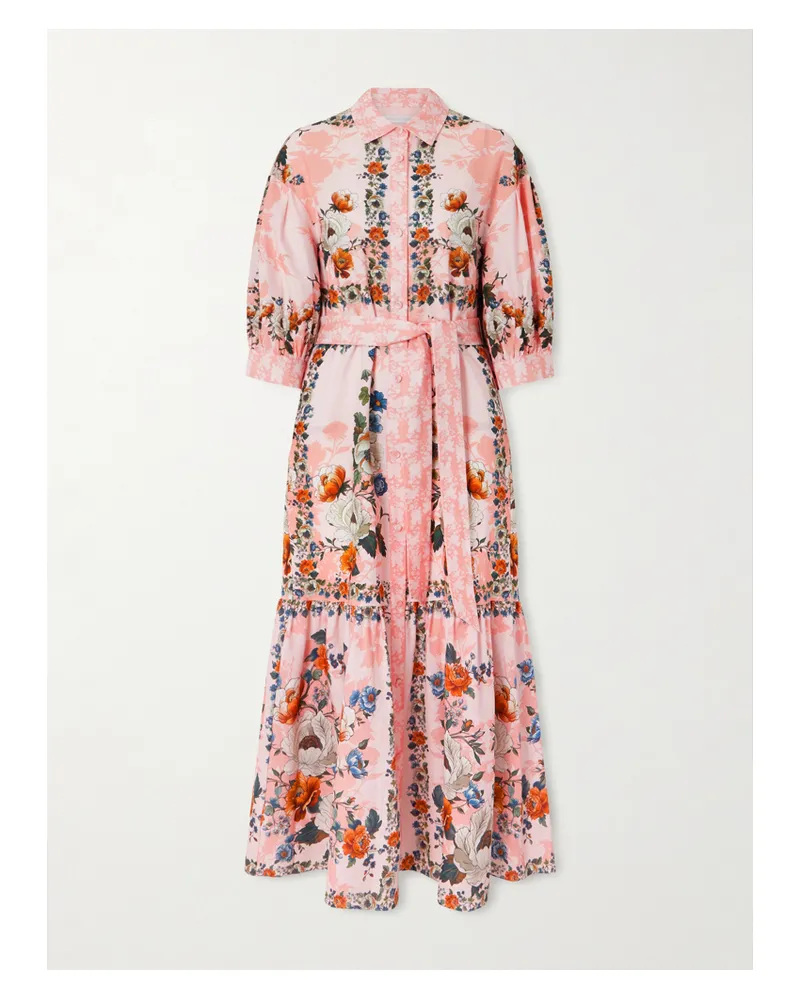 Borgo De Nor Bianca Midikleid Aus Einer Bedruckten Leinen-baumwollmischung Mit Bindegürtel - Pink Pink
