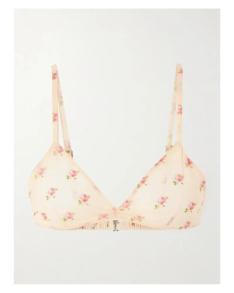 KHAITE Talita Floral-print Silk-chiffon Bralette - Pink Pink