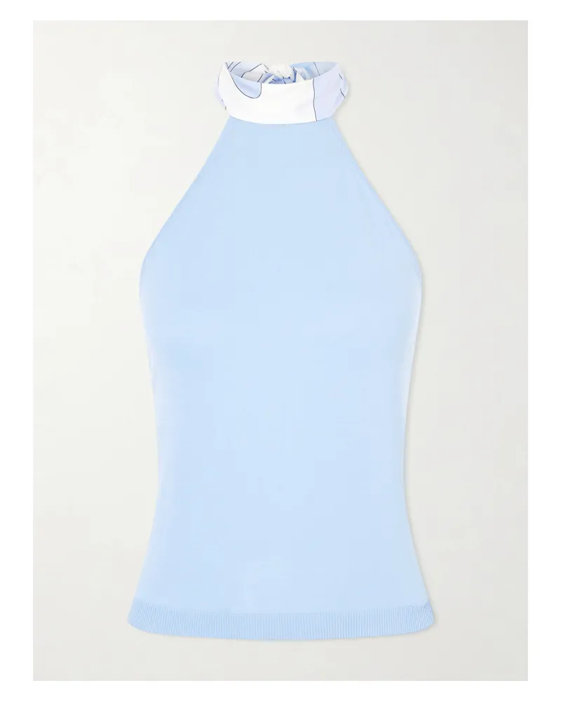 Emilio Pucci Printed Silk-trimmed Cotton Halterneck Top - Blue Blue