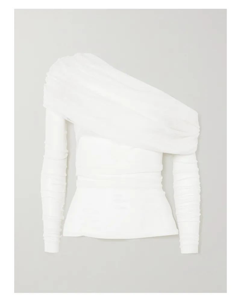 Christopher Esber Off-the-shoulder Gathered Silk-tulle Top - White White