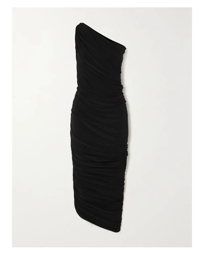 Norma Kamali Diana Gerafftes Kleid Aus Stretch-jersey Mit Asymmetrischer Schulterpartie - Schwarz Schwarz