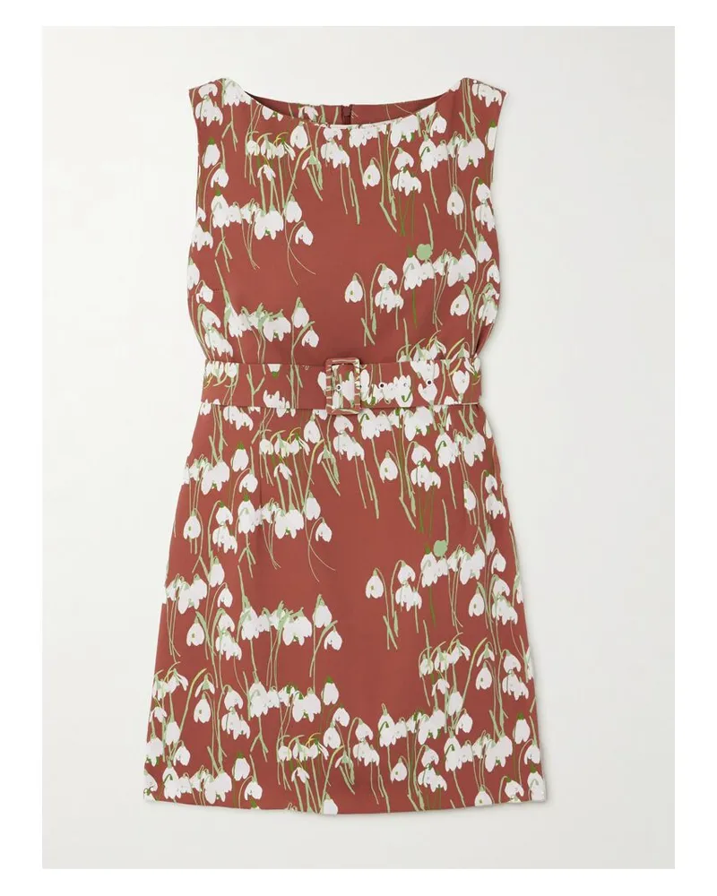 BERNADETTE Lucille Minikleid Aus Crêpe Mit Blumenprint Und Gürtel - Braun Braun
