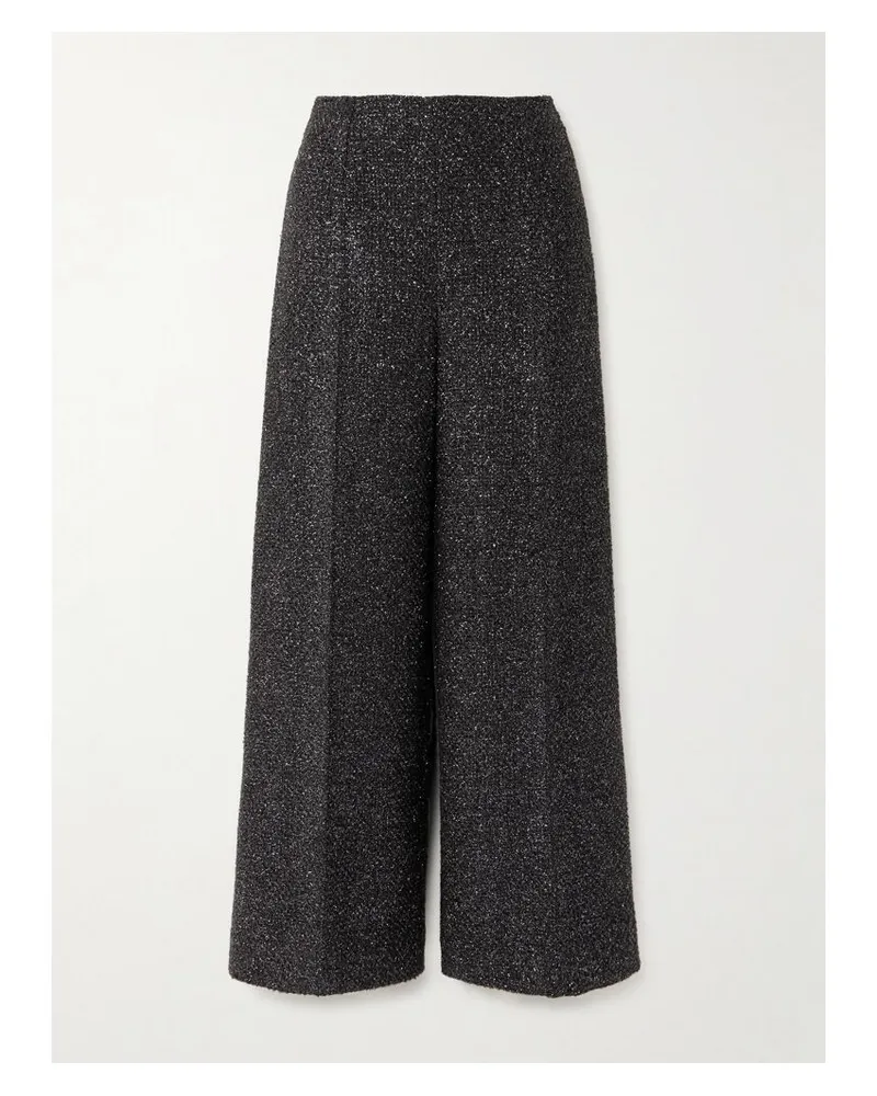 EMILIA WICKSTEAD Daffy Hose Mit Weitem Bein Aus Metallic-tweed Mit Falten - Schwarz Schwarz