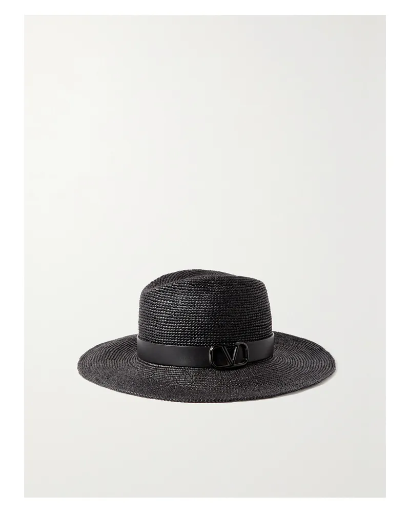Valentino Garavani Vlogo Fedora Aus Papierstroh Mit Lederbesatz - Schwarz Schwarz