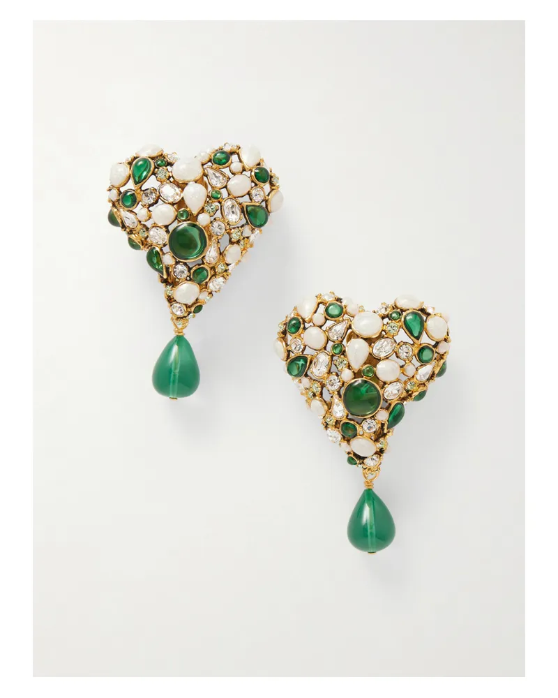 Saint Laurent Bo Coeur Fetiche Goldfarbene Ohrclips Mit Kristallen Gold