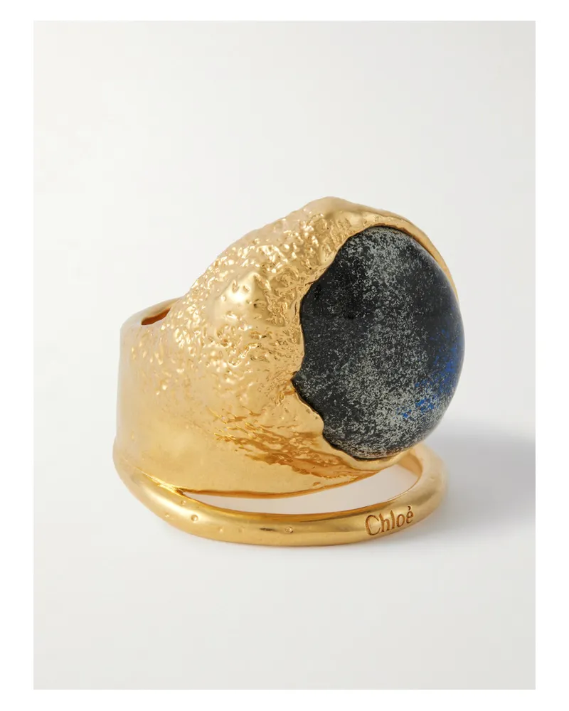 Chloé Gehämmerter Goldfarbener Ring Mit Detail Aus Harz Gold