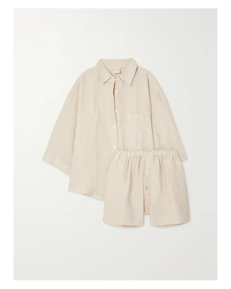 Deiji Studios The 03 Washed-linen Shirt And Shorts Set - Neutrals Neutrals