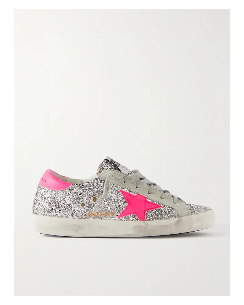 Golden Goose Superstar Sneakers Aus Leder Und Veloursleder Mit Glitter-finish In Distressed-optik - Silber Silber