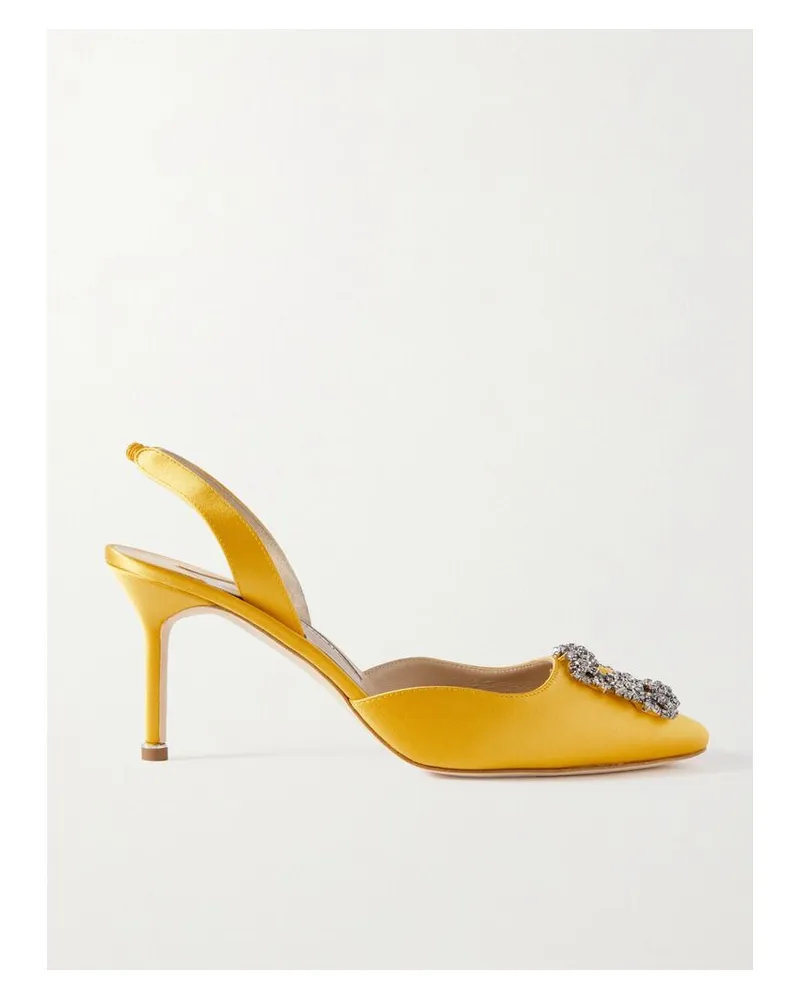 Manolo Blahnik Hangisli 70 Slingback-pumps Aus Satin Mit Verzierung - Gelb Gelb