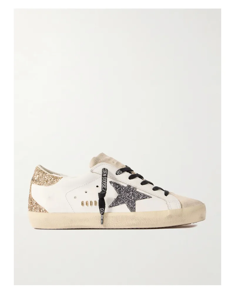Golden Goose Super-star Sneakers Aus Leder Mit Velourslederbesätzen In Distressed-optik - Weiß Weiß