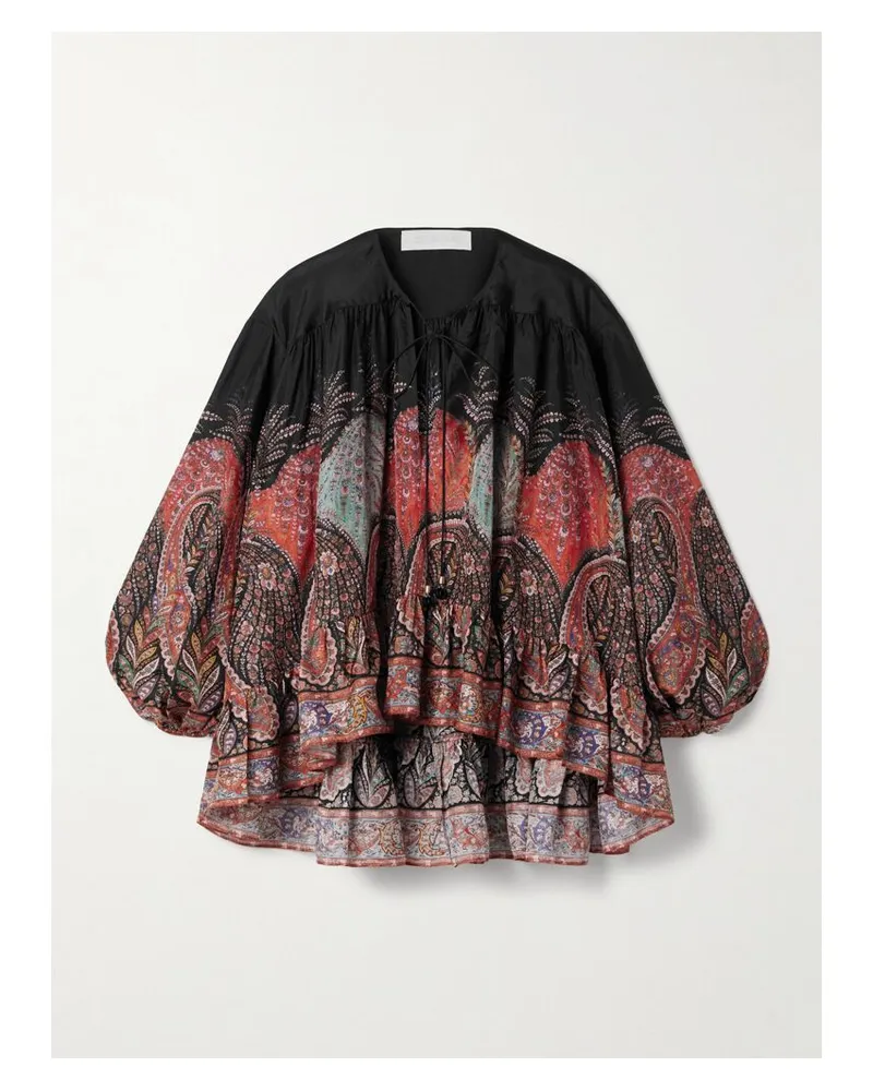 Zimmermann Rhiannon Bluse Aus Bioseide Mit Paisley-muster Und Volant - Schwarz Schwarz