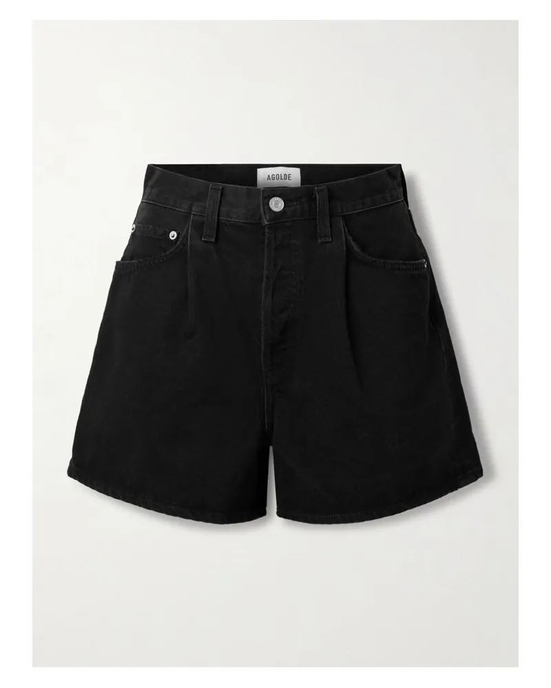AGOLDE Rhoda Shorts Aus Bio-denim Mit Bundfalten - Schwarz Schwarz