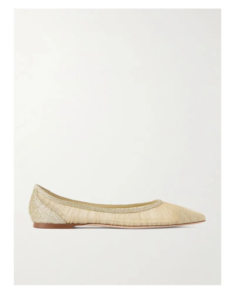 Jimmy Choo Love Ballerinas Aus Tüll In Glitter-optik - Gold Gold