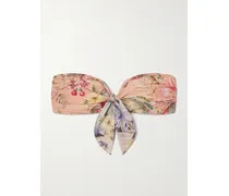 Coco Bandeau-bikini-oberteil Mit Blumenprint In Metallic-optik Zum Binden - Pink