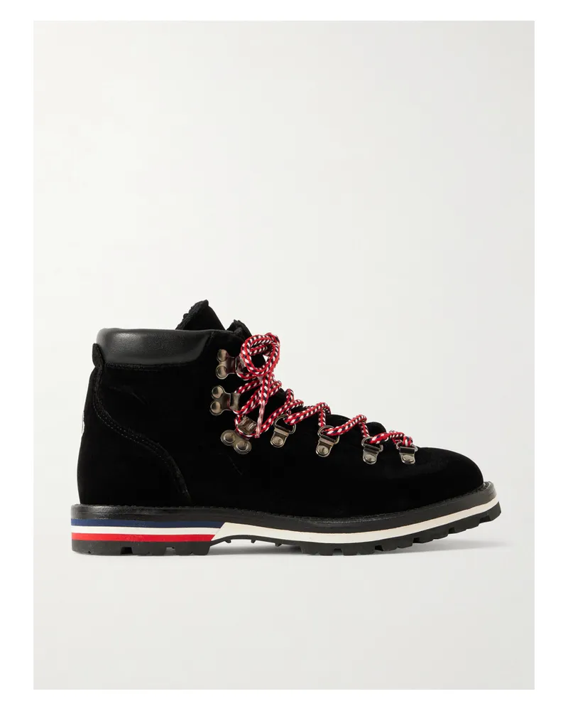 Moncler Blanche Shearling-lined Velvet Ankle Boots - Black Black