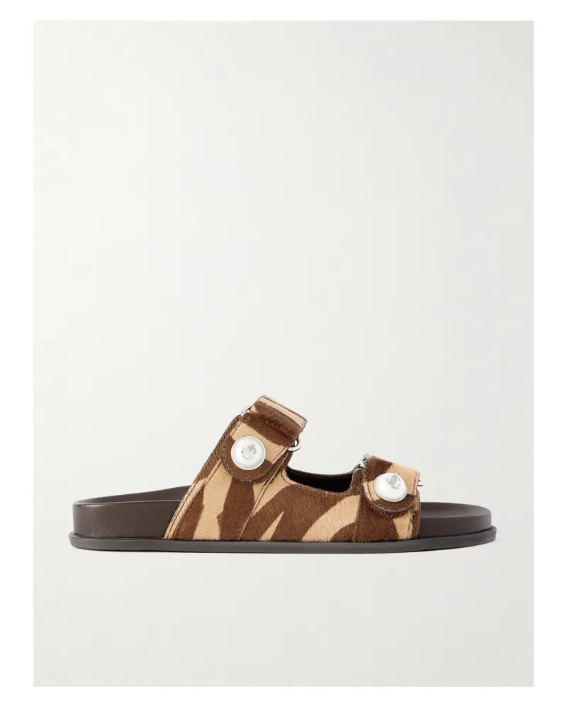 Jimmy Choo Pantoletten Aus Kalbshaar Mit Zebraprint Und Kunstperlen - Braun Braun