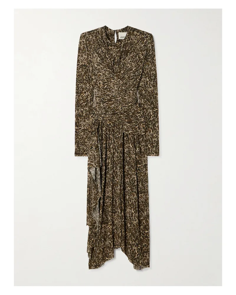 Isabel Marant Zeidi Midikleid Aus Stretch-jersey Mit Leopardenprint, Raffungen Und Wickeleffekt - Braun Braun