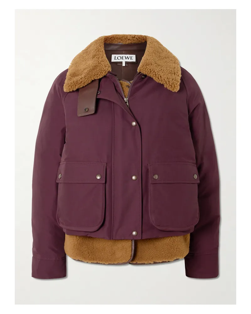 Loewe Shearling-lined Padded Cotton-blend Jacket - Burgundy Burgundy