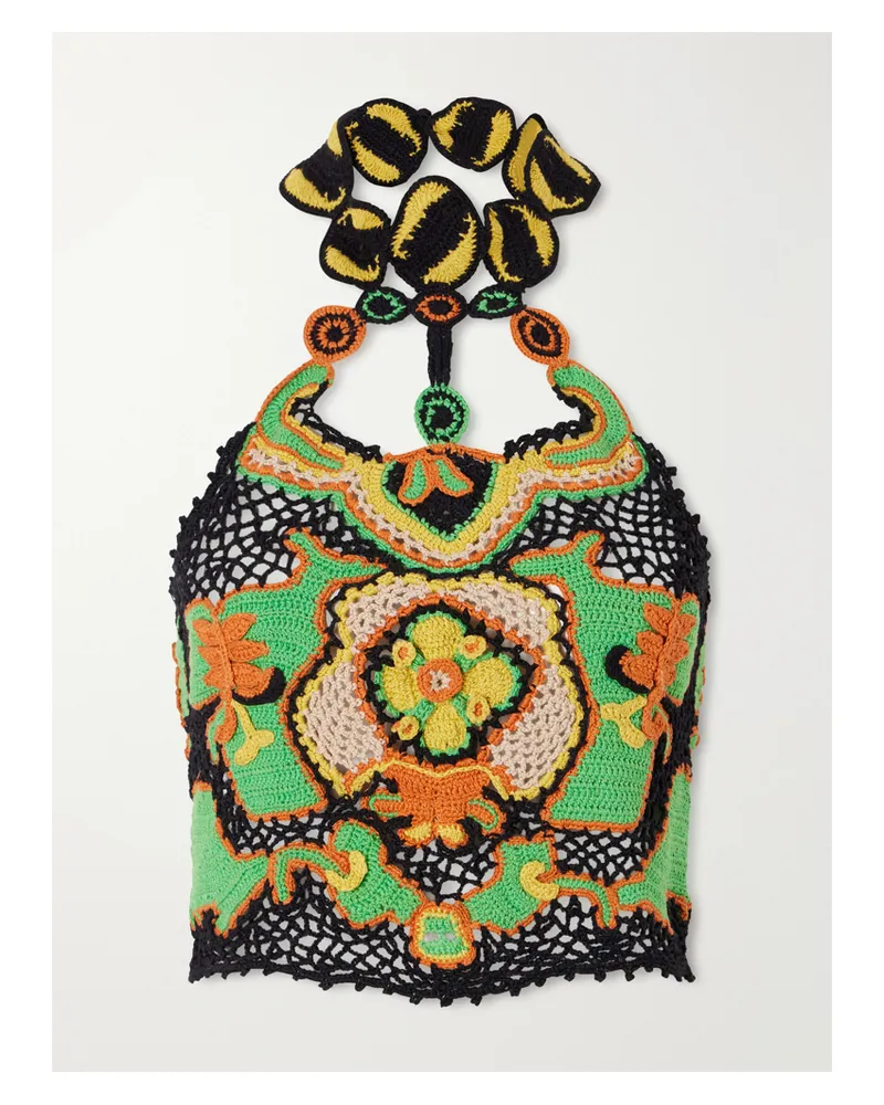 Etro Cropped Crocheted Cotton Halterneck Top - Orange Orange