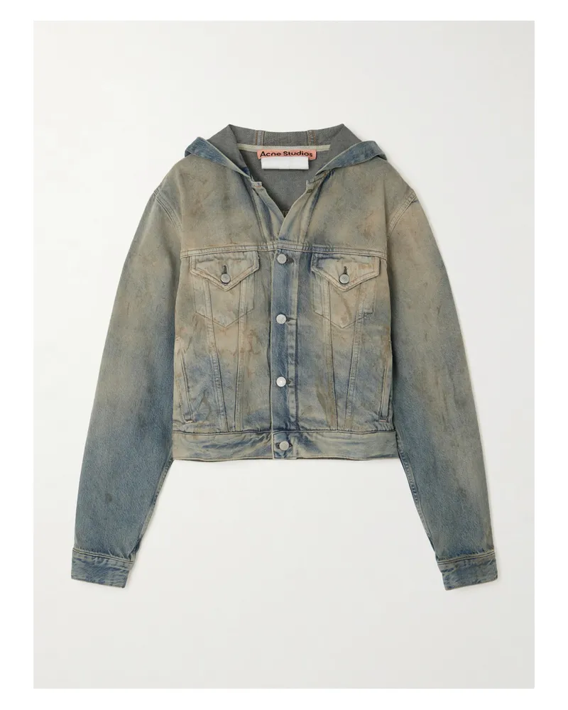 Acne Studios Jeansjacke Aus Bio-denim In Distressed-optik Mit Kapuze - Blau Blau