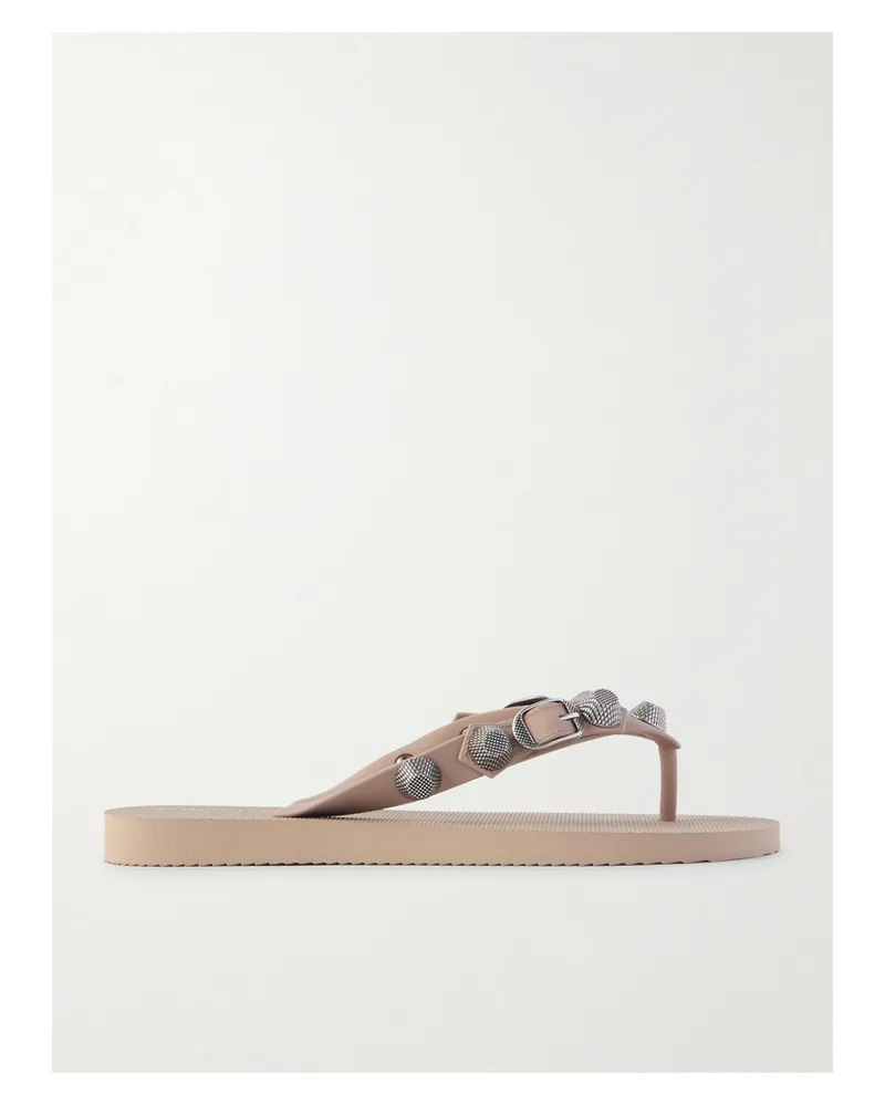 Balenciaga Cagole Embellished Rubber Flip Flops - Neutrals Neutrals