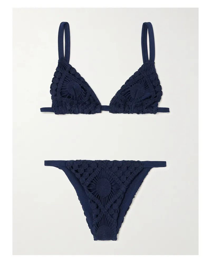 Sara Cristina Sun Triangel-bikini Aus Gehäkelter Baumwolle - Blau Blau