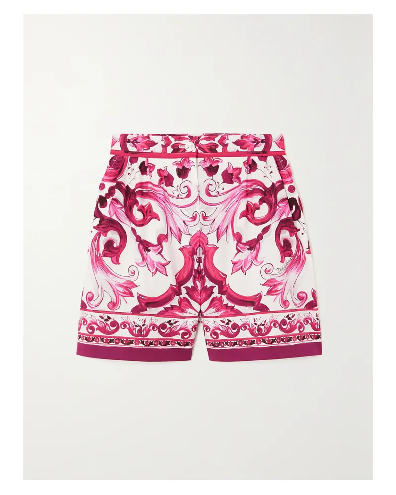 Dolce & Gabbana Maiolica Shorts Aus Bedruckter Baumwollpopeline - Pink Pink