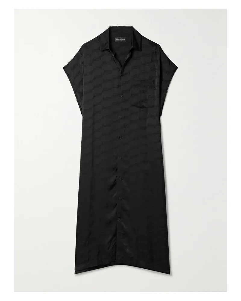 Balenciaga Oversized-midi-hemdblusenkleid Aus Twill Mit Jacquard-muster Und Fransen - Schwarz Schwarz