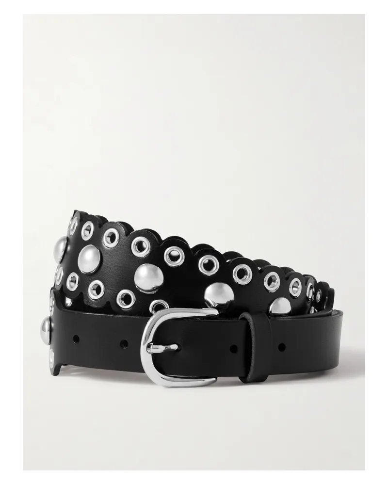 Isabel Marant Zalla Studded Scalloped Leather Belt - Black Black