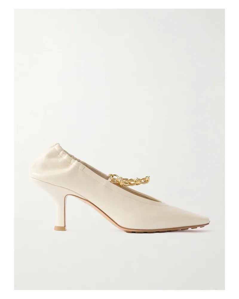 Bottega Veneta Melbourne Pumps Aus Glanzleder In Knitteroptik Mit Verzierung - Creme Creme