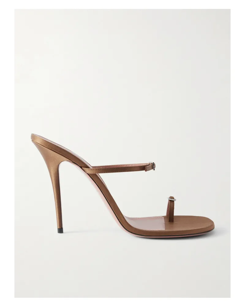 Amina Muaddi Mules Aus Satin Mit Kristallen - Braun Braun