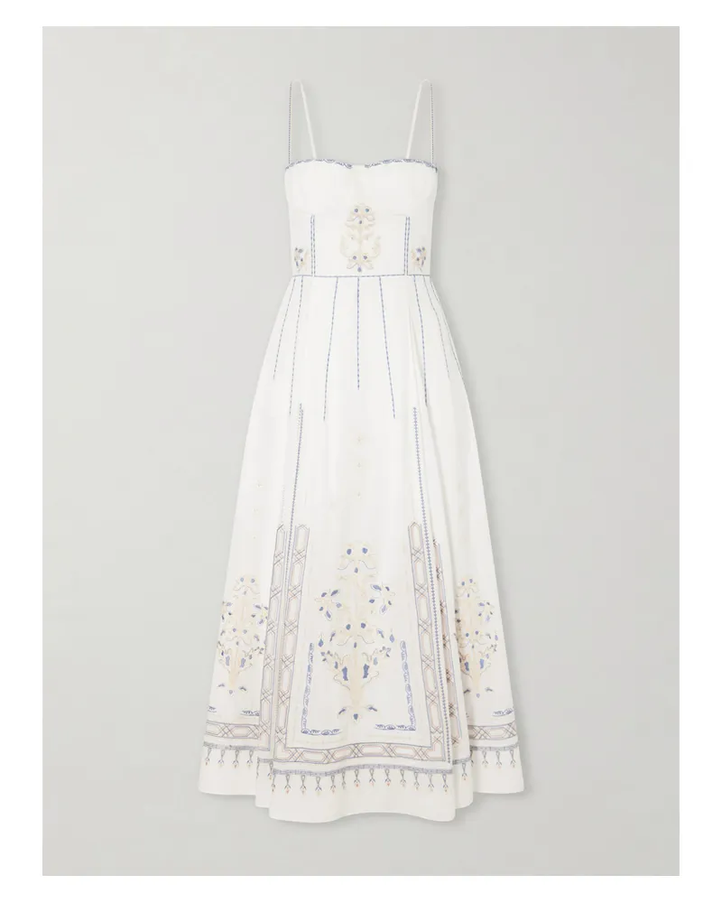 Emporio Sirenuse Valya Embroidered Pleated Cotton-poplin Midi Dress - White White