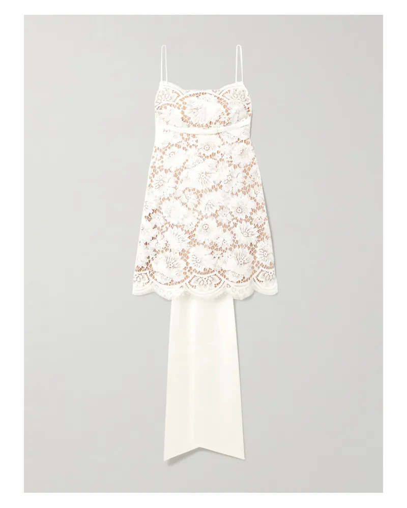 Self-Portrait Open-back Satin-trimmed Lace Mini Dress - White White