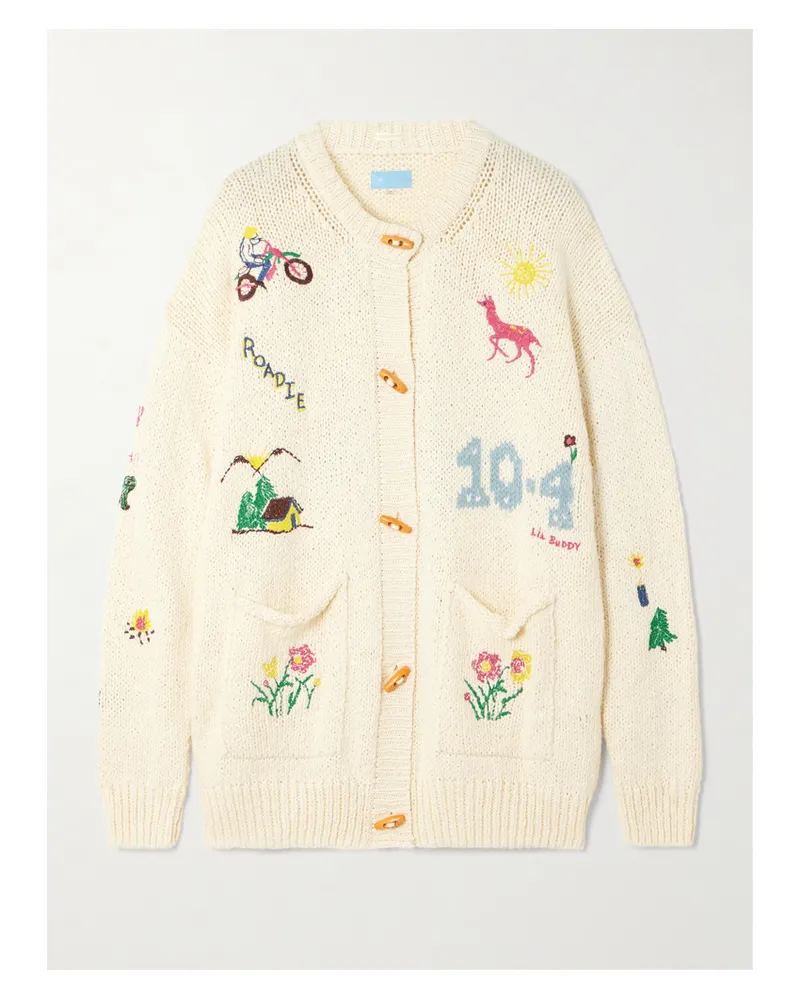 Mother The Long Drop Embroidered Cotton And Alpaca-blend Cardigan - Cream Cream