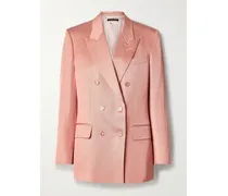 Doppelreihiger Blazer Aus Twill Aus Einer Seiden-wollmischung - Pink
