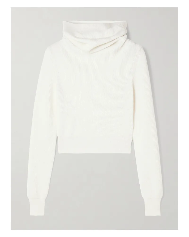 Alaïa Hooded Cropped Ribbed Wool-blend Sweater - White White