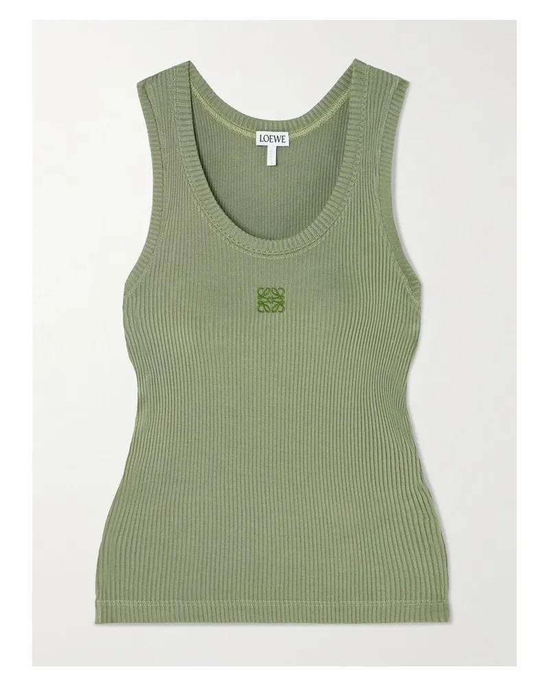 Loewe Anagram Tanktop Aus Geripptem Seiden-jersey Mit Stickerei - Grün Grün