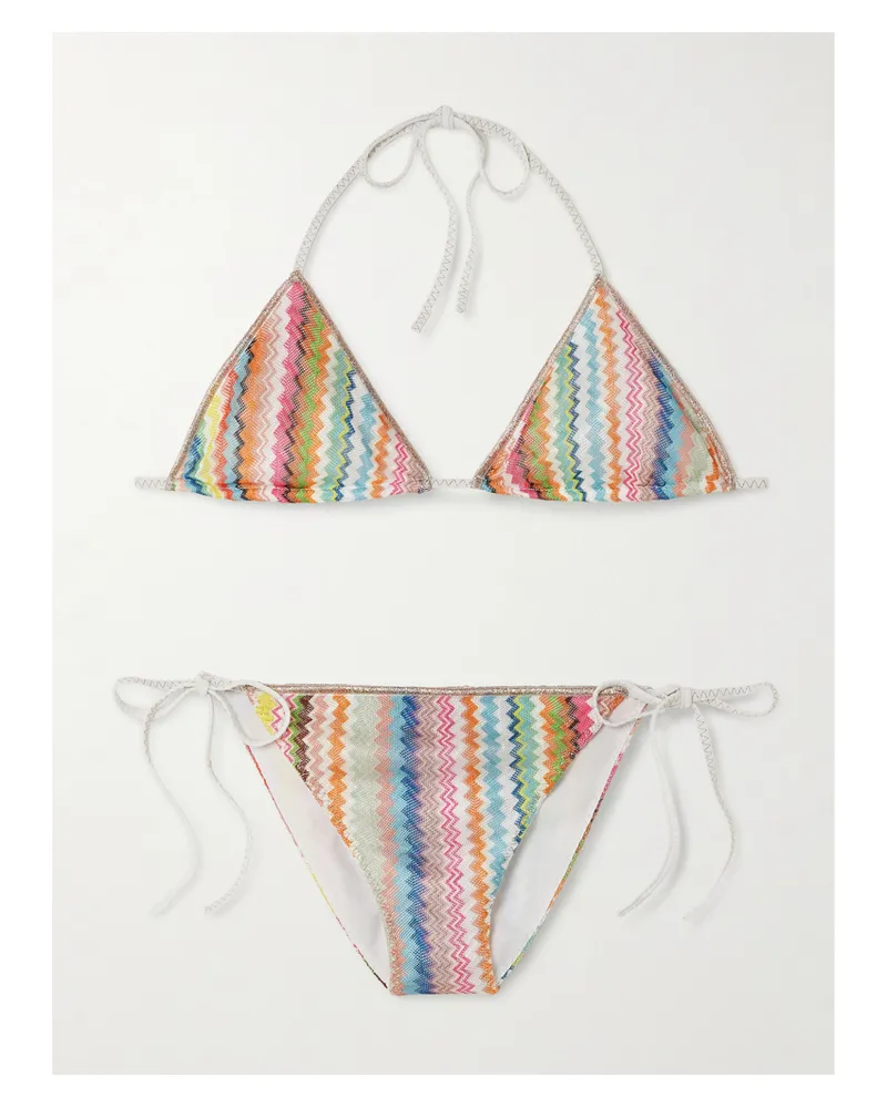 Missoni Mare Triangel-bikini Aus Gestreiftem Häkelstrick Mit Metallic-besätzen - Mehrfarbig Mehrfarbig
