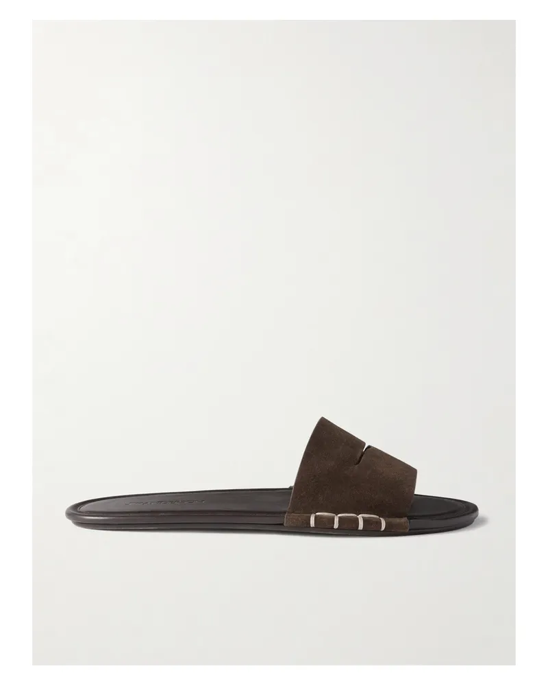 J.W.Anderson Loafer Whipstitched Suede Slides - Brown Brown