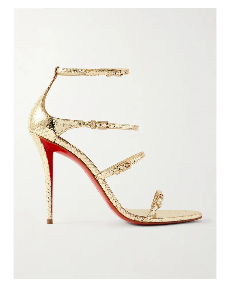 Christian Louboutin Millennium Buckled Pyhton-effect Metallic Leather Sandals - Gold Gold