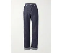 Intrecciato Suede-trimmed Mid-rise Straight-leg Jeans - Blue
