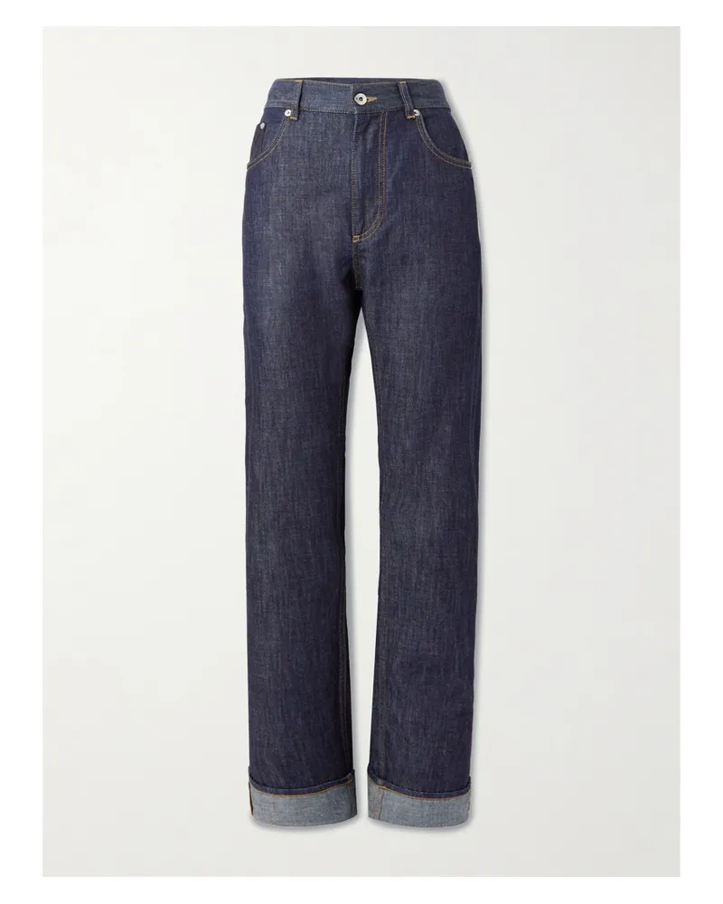 Bottega Veneta Intrecciato Suede-trimmed Mid-rise Straight-leg Jeans - Blue Blue