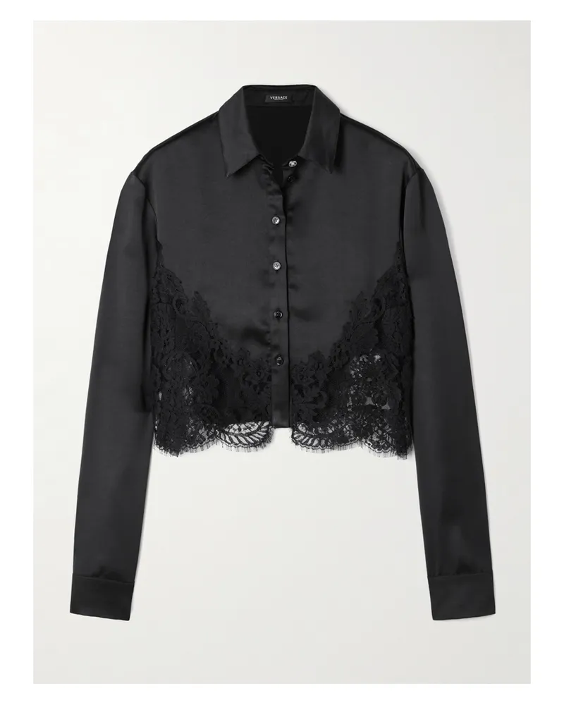 Versace Hemd Aus Satin Mit Spitzenbesätzen - Schwarz Schwarz